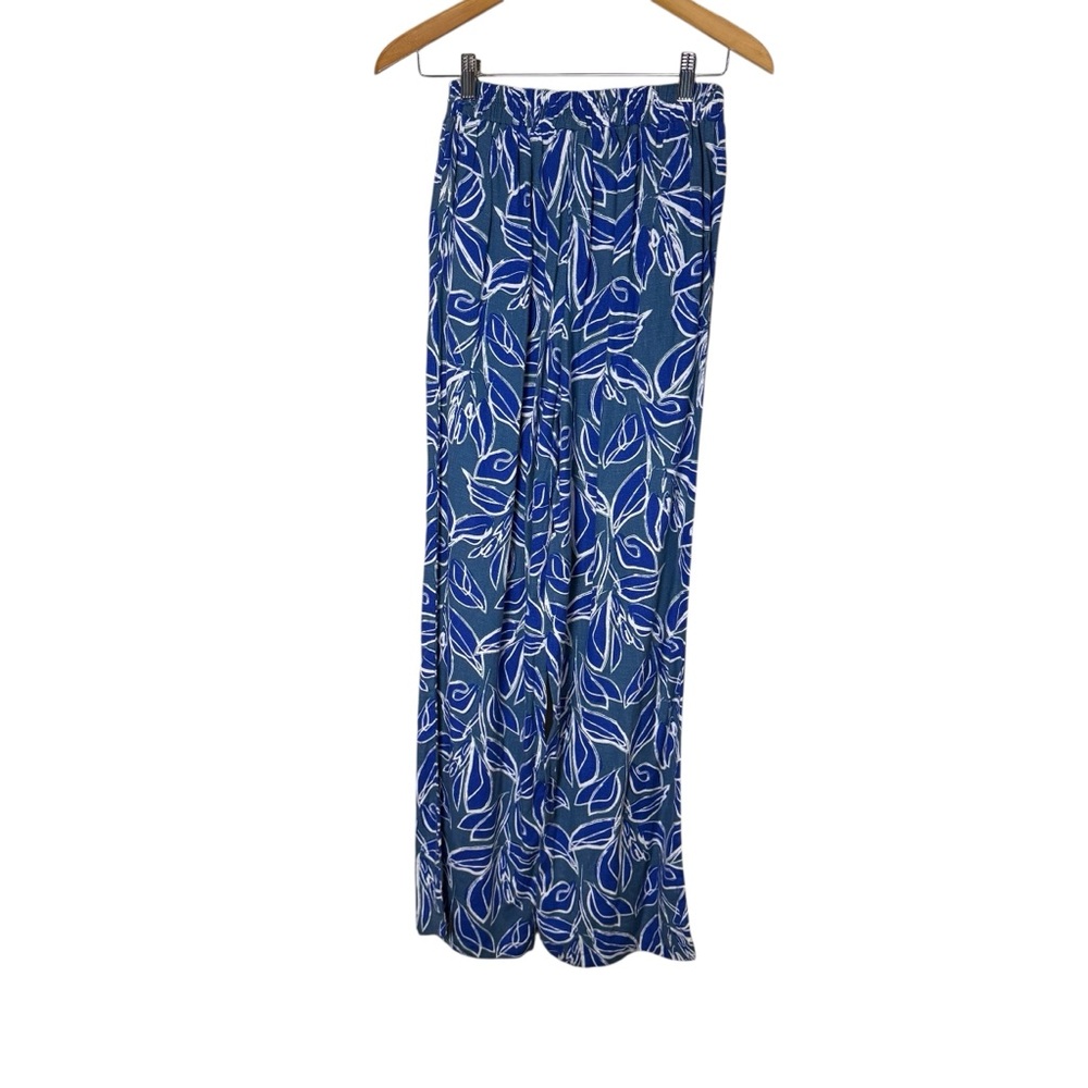 Happily Blue-Blue and White Floral Wide Leg Pants sz S